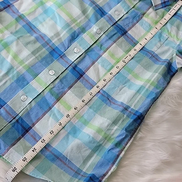 CAT & JACK Boy's Preppy Blue Green‎ Plaid Button Down Long Sleeve Shirt L 12/14 - Picture 6 of 7